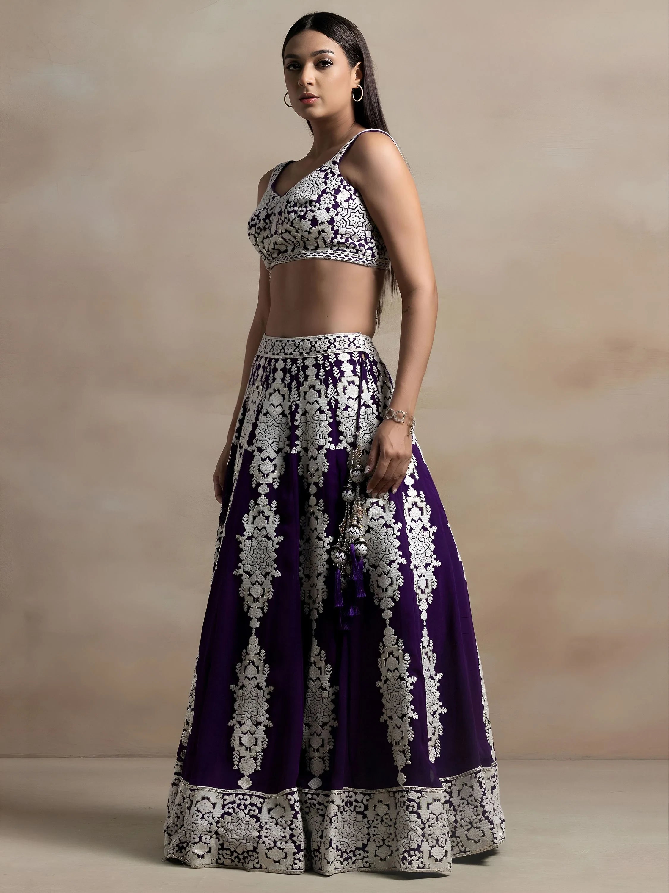 Bewitching Purple Thread Work Georgette Festival Wear Lehenga Choli