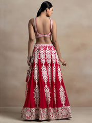 Attractive Red Thread Work Georgette Sangeet Wear Lehenga Choli
