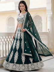 Great Green Thread Embroidered Georgette Wedding Wear Lehenga Choli
