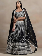 Awesome Black Thread Work Georgette Reception Wear Lehenga Choli