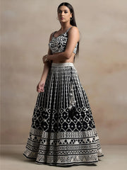 Awesome Black Thread Work Georgette Reception Wear Lehenga Choli
