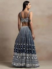 Great Navy Blue Thread Embroidered Georgette Wedding Lehenga Choli
