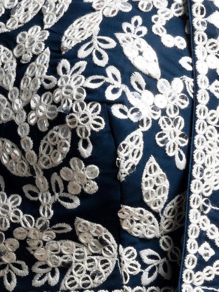 Great Navy Blue Thread Embroidered Georgette Wedding Lehenga Choli