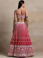 Marvelous Red Thread Work Georgette Sangeet Wear Lehenga Choli