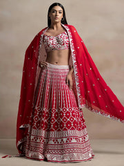Marvelous Red Thread Work Georgette Sangeet Wear Lehenga Choli
