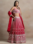 Marvelous Red Thread Work Georgette Sangeet Wear Lehenga Choli