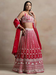Marvelous Red Thread Work Georgette Sangeet Wear Lehenga Choli