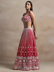 Marvelous Red Thread Work Georgette Sangeet Wear Lehenga Choli