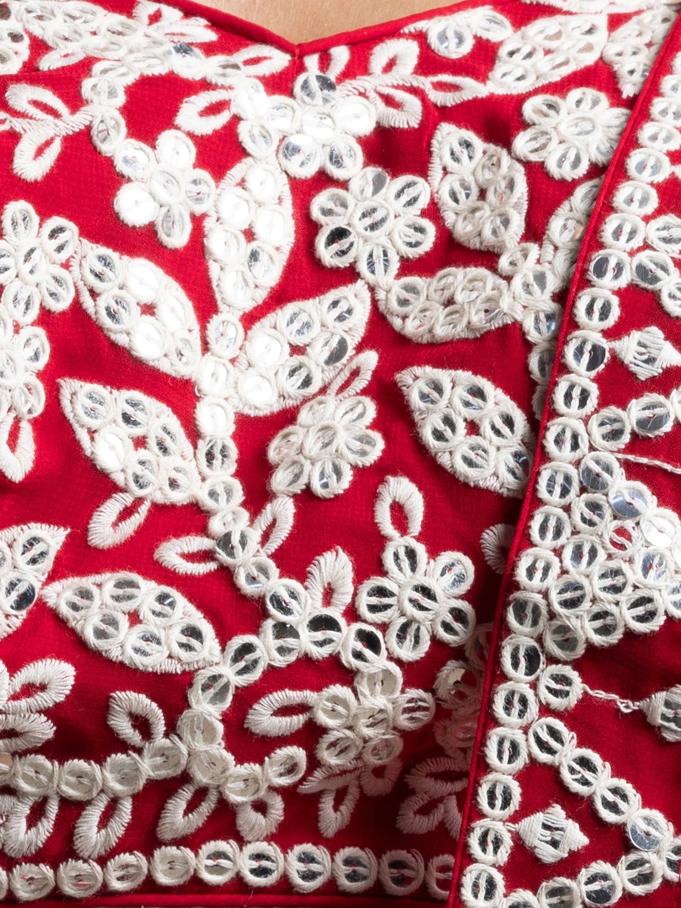 Marvelous Red Thread Work Georgette Sangeet Wear Lehenga Choli