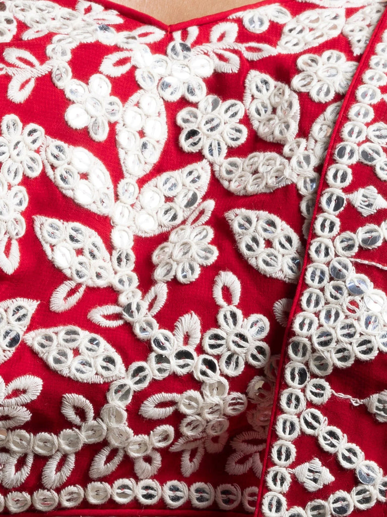 Marvelous Red Thread Work Georgette Sangeet Wear Lehenga Choli