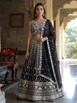 Classic Black Sequins Embroidered Georgette Wedding Wear Lehenga Choli