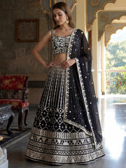 Classic Black Sequins Embroidered Georgette Wedding Wear Lehenga Choli
