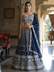 Pretty Blue Sequins Embroidered Georgette Reception Wear Lehenga Choli