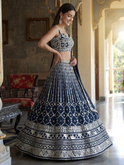 Pretty Blue Sequins Embroidered Georgette Reception Wear Lehenga Choli
