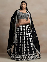 Incredible Black Thread Embroidered Georgette Lehenga Choli