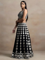 Incredible Black Thread Embroidered Georgette Lehenga Choli