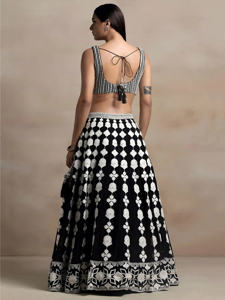 Incredible Black Thread Embroidered Georgette Lehenga Choli