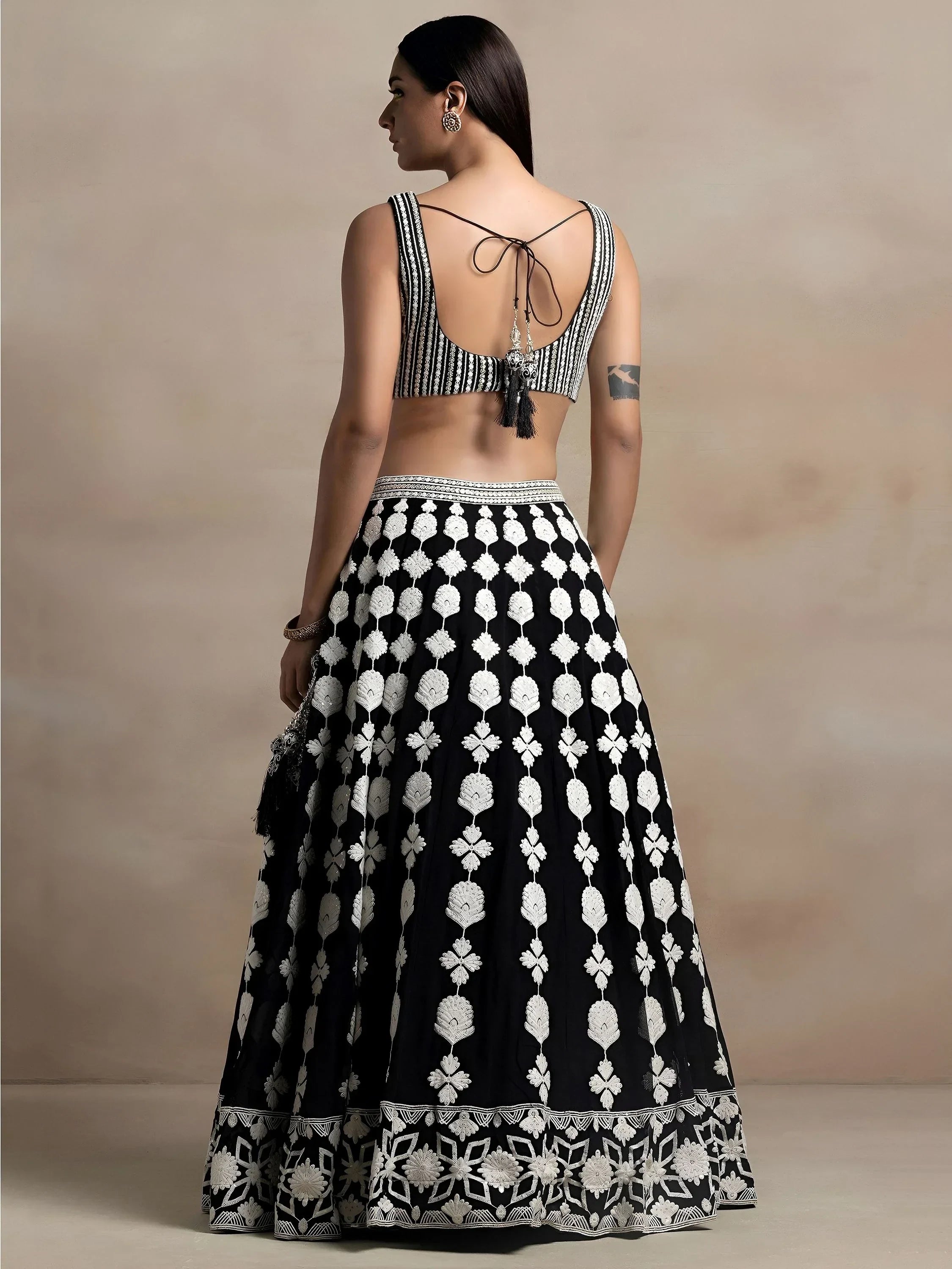 Incredible Black Thread Embroidered Georgette Lehenga Choli