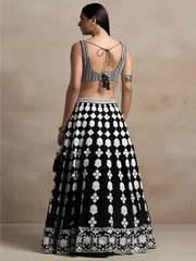 Incredible Black Thread Embroidered Georgette Lehenga Choli