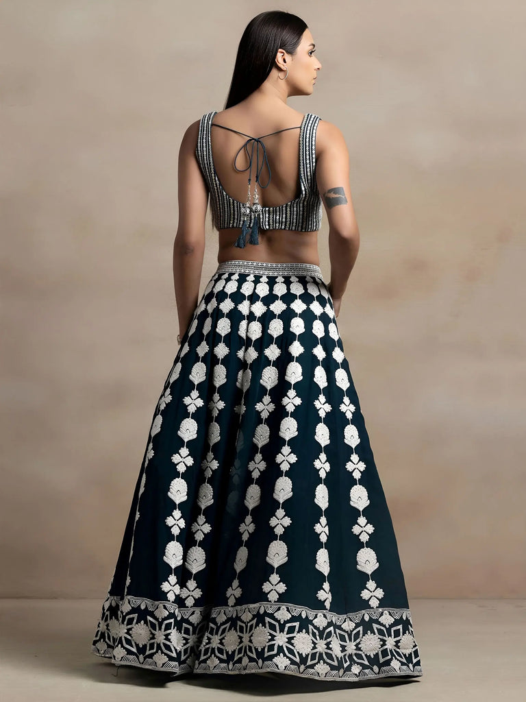 Lovely Dark Green Thread Work Georgette Festival Wear Lehenga Choli