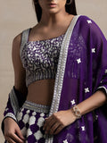 Beautiful Purple Thread Work Georgette Wedding Wear Lehenga Choli