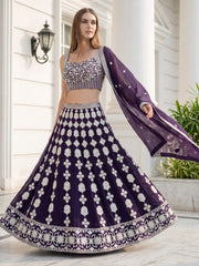 Dazzling Purple Sequins Embroidered Georgette Party Wear Lehenga Choli