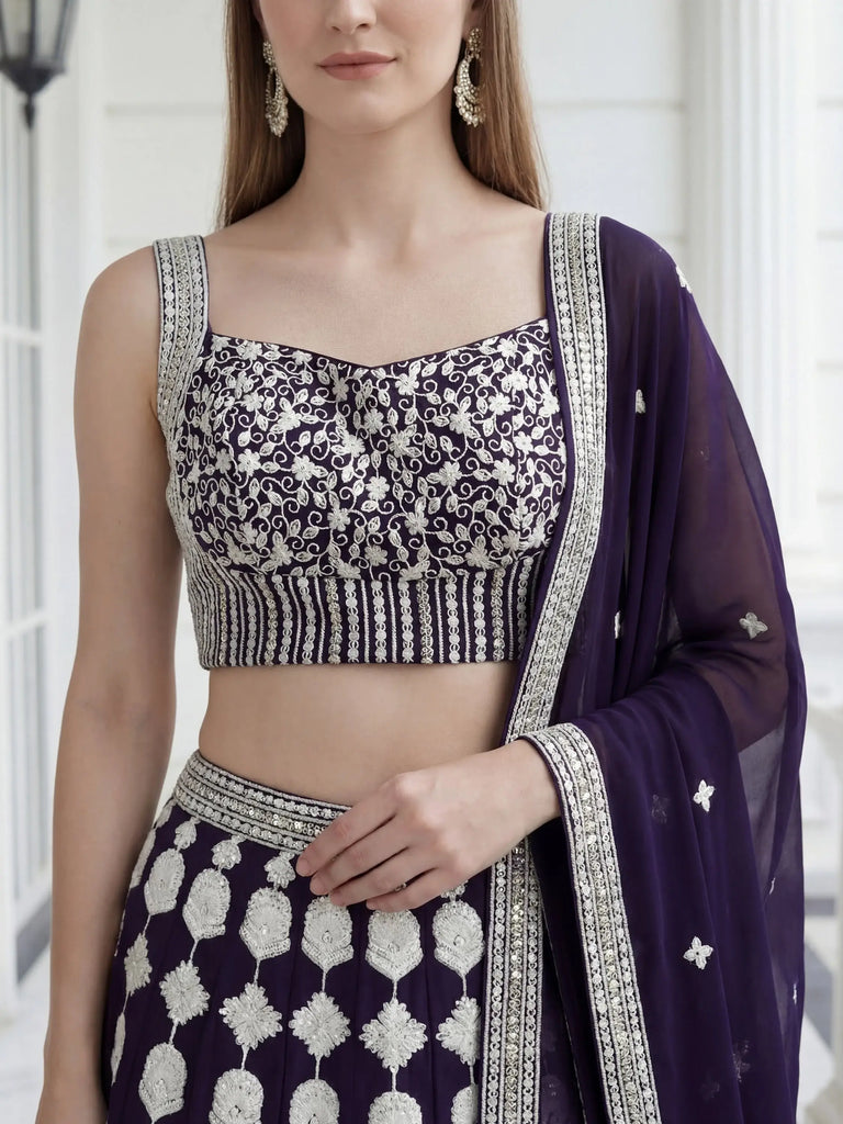 Dazzling Purple Sequins Embroidered Georgette Party Wear Lehenga Choli