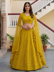 Fantastic Yellow Embroidered Georgette Haldi Wear Lehenga Choli