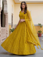 Fantastic Yellow Embroidered Georgette Haldi Wear Lehenga Choli