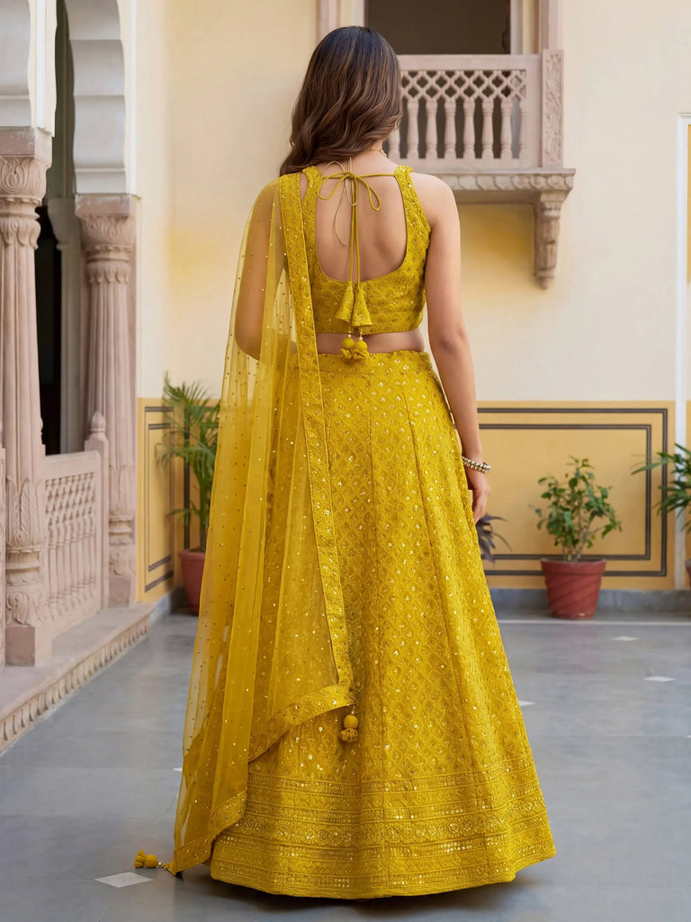 Fantastic Yellow Embroidered Georgette Haldi Wear Lehenga Choli