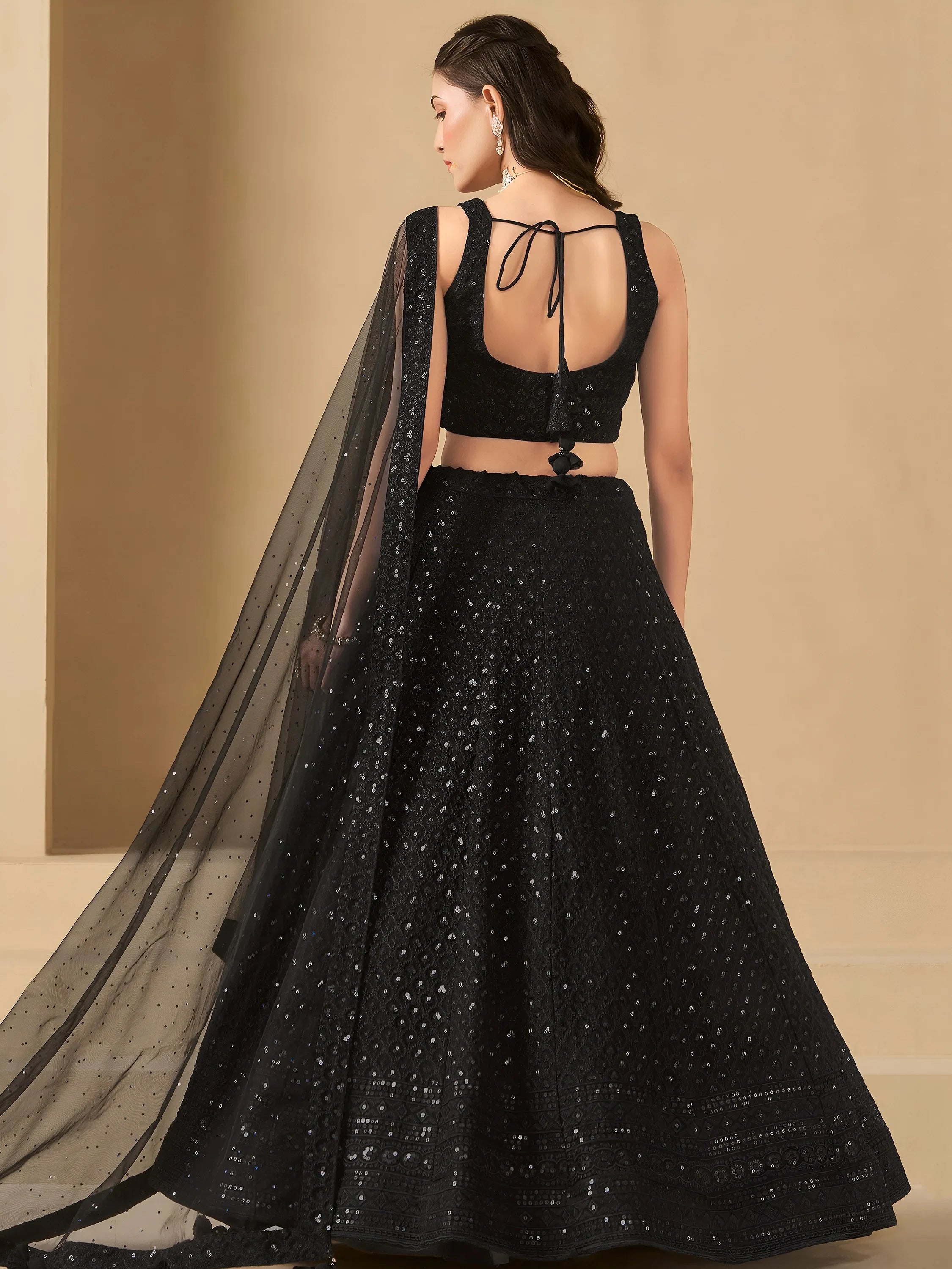 Captivating Black Thread Work Georgette Party Wear Lehenga Choli