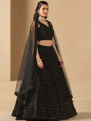 Captivating Black Thread Work Georgette Party Wear Lehenga Choli