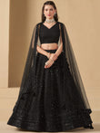 Captivating Black Thread Work Georgette Party Wear Lehenga Choli