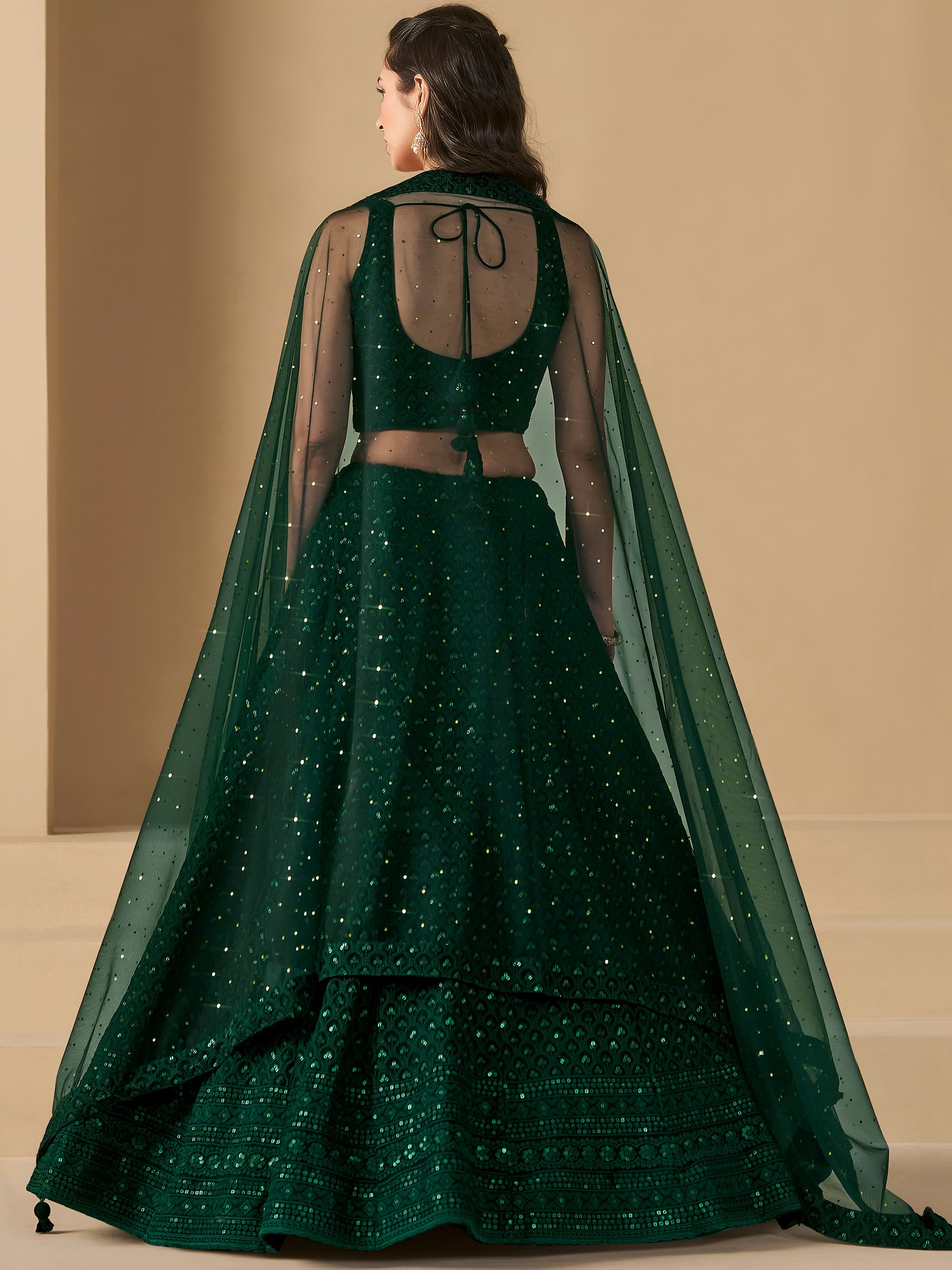 Amazing Bottle Green Sequins Work Georgette Mehendi Wear Lehenga Choli