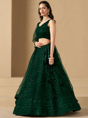 Amazing Bottle Green Sequins Work Georgette Mehendi Wear Lehenga Choli