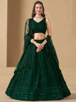 Amazing Bottle Green Sequins Work Georgette Mehendi Wear Lehenga Choli