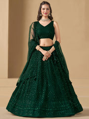 Amazing Bottle Green Sequins Work Georgette Mehendi Wear Lehenga Choli
