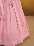 Pretty Pink Thread Work Georgette Bridesmaid Lehenga Choli With Dupatta