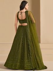Stunning Mehendi Green Sequins Georgette Monochrome Lehenga Choli