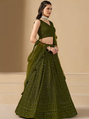 Stunning Mehendi Green Sequins Georgette Monochrome Lehenga Choli