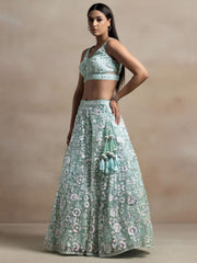 Attractive Blue Sequins Net Designer Lehenga Choli With Dupatta