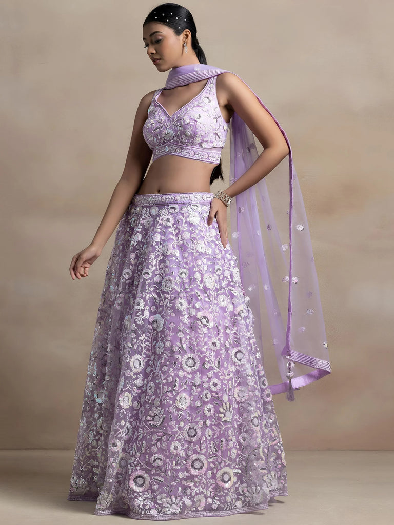 Adorable Lavender Sequins Net Bridesmaid Lehenga Choli With Dupatta
