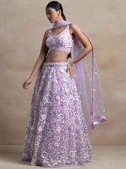 Adorable Lavender Sequins Net Bridesmaid Lehenga Choli With Dupatta