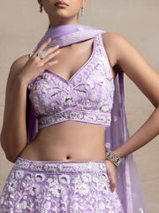 Adorable Lavender Sequins Net Bridesmaid Lehenga Choli With Dupatta