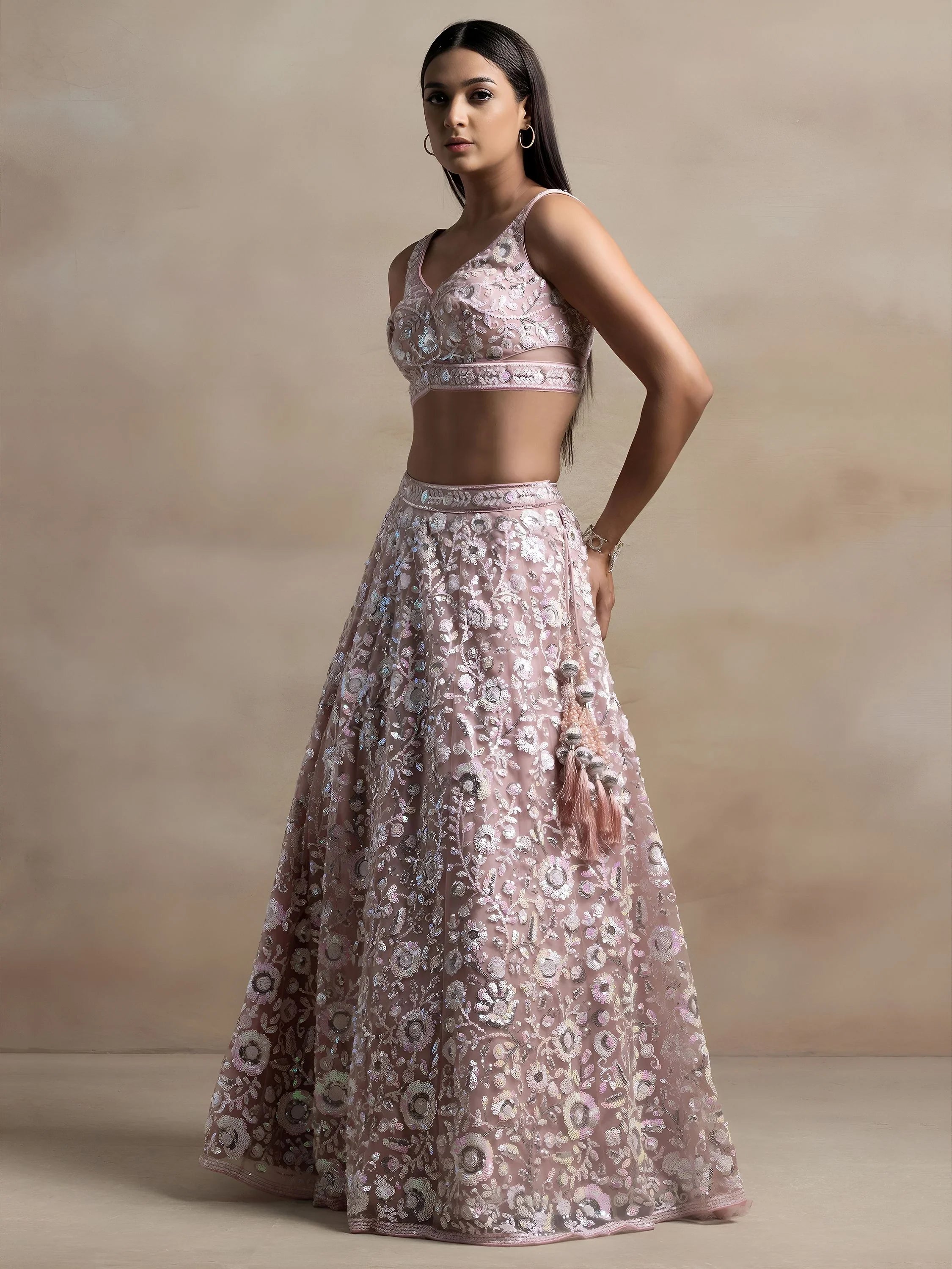 Precious Pink Sequins Net Engagement Wear Lehenga Choli With Dupatta