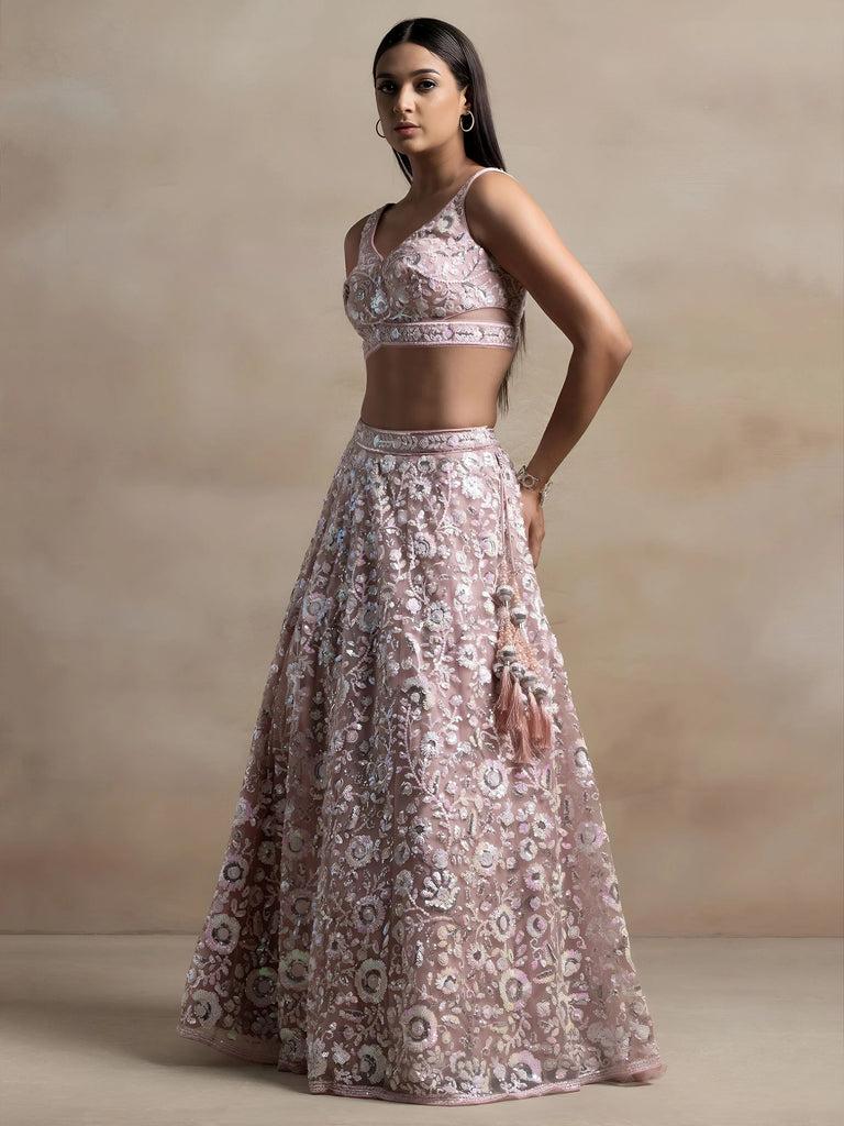Precious Pink Sequins Net Engagement Wear Lehenga Choli With Dupatta
