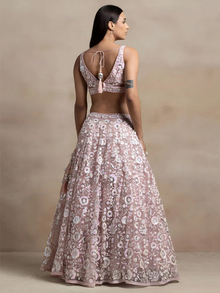 Precious Pink Sequins Net Engagement Wear Lehenga Choli With Dupatta