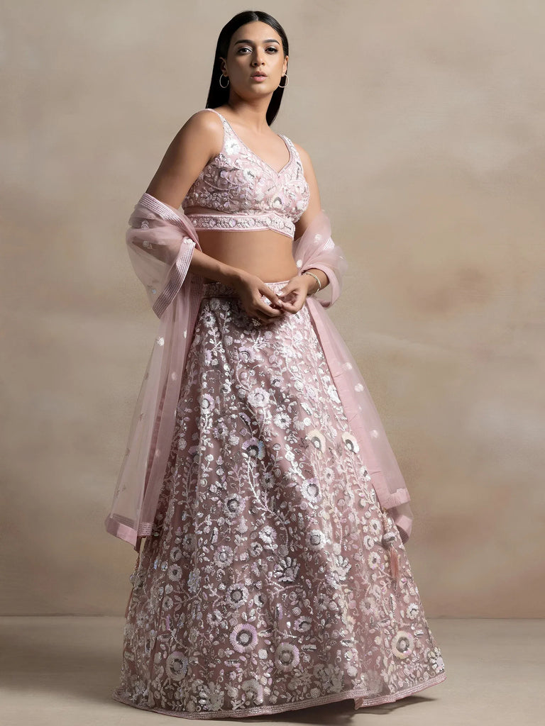 Precious Pink Sequins Net Engagement Wear Lehenga Choli With Dupatta