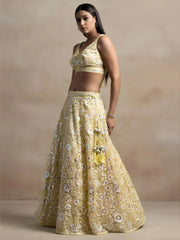Beautiful Yellow Sequins Net Party Wear Lehenga Choli With Dupatta