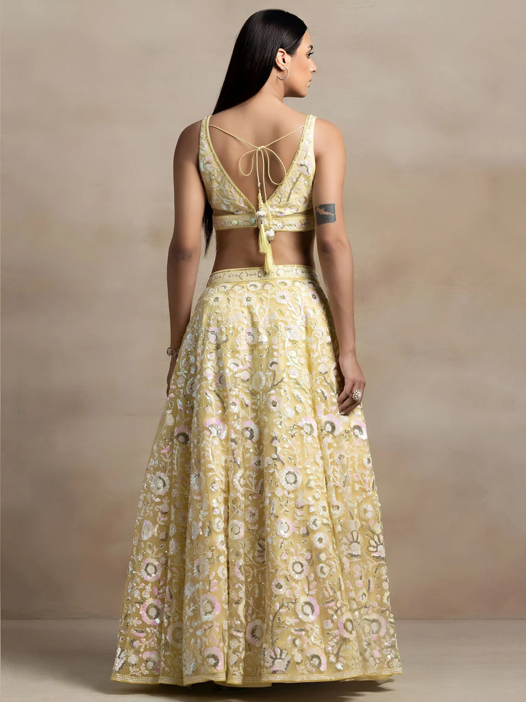 Beautiful Yellow Sequins Net Party Wear Lehenga Choli With Dupatta